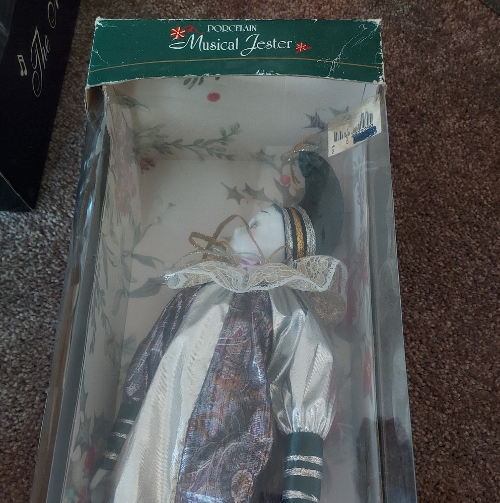 Porcelain Musical Jester Figurine - Black and Silver